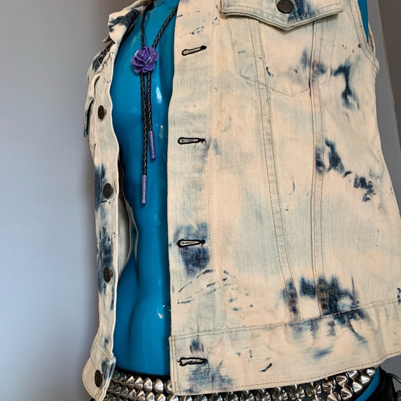 Vintage bleached Punk denim Vest - Picture 6 of 8